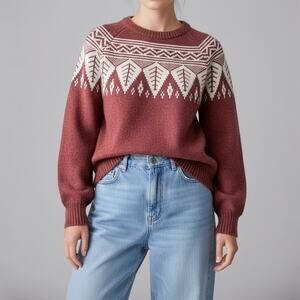 80s Wool Blend Icelandic Brick Sweater Nordic Heritage Cottagecore Grandmacore M